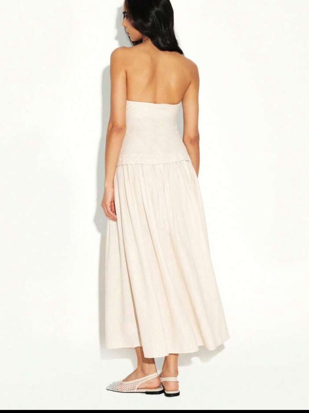 Strapless linen cream Maxi Dress - Elegant Summer Silhouette - Picture 3 of 5